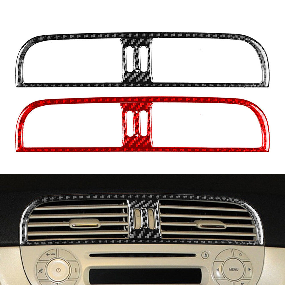 Carbon Fiber Center Console Air Vent Outlet Panel Cover Trim for Fiat 500 12-15