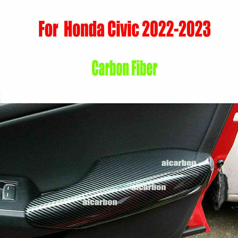 4X for Honda for Civic 11th 2022-2023 Carbon Fiber ABS Inner Door Armest Cover Trims
