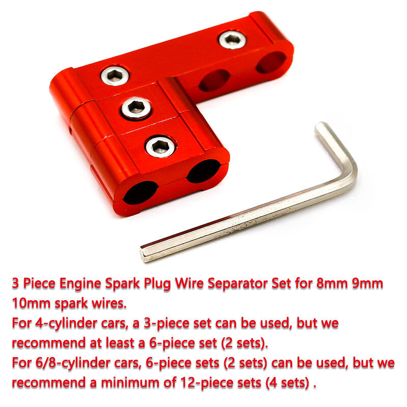 3Pcs Aluminum Engine Spark Plug Wire Separator Divider Organizer Clamp Kit Red Q