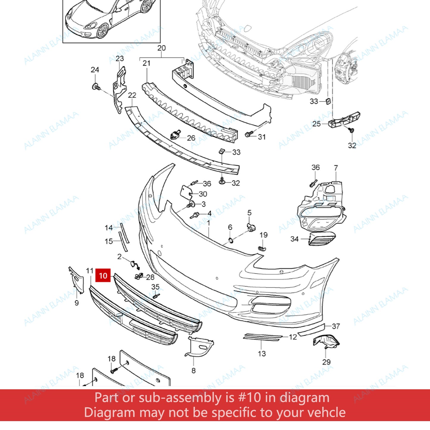 Front Bumper Lower Grille 970505541001EO r For 2010-2013 for Porsche for Panamera 970