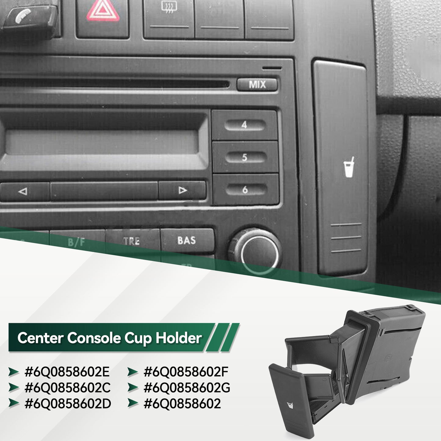 Car Center Console Drinks Cup Holder Dashboard 6Q0858602E for VW POLO 9N 2002-10 Q