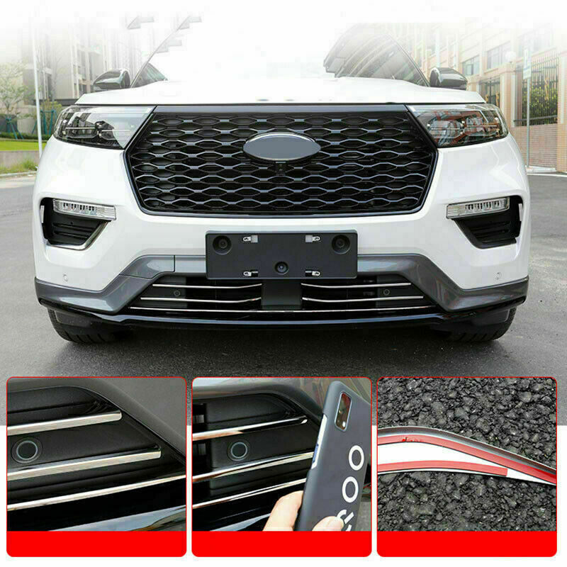 for Ford Explorer 2020-2022 Chrome Steel Front Bumper Grille Cover Strip Trim 5x