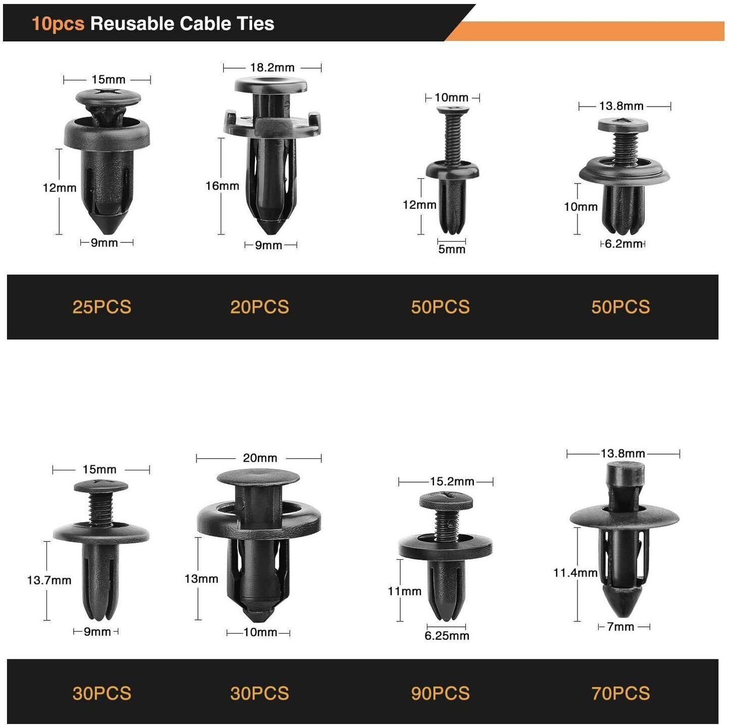 900-piece set of automatic fasteners, decorative plastic clips, rivets, and bumper fasteners