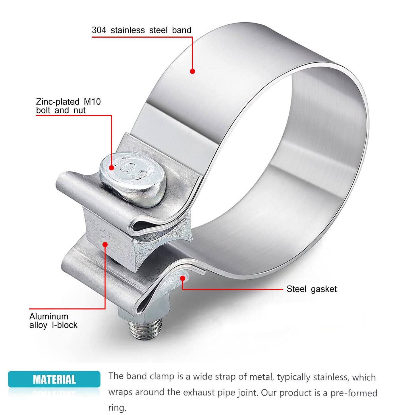 2-Pack 2.5-inch Exhaust Clip Narrow Band Muffler Clip Stainless Steel Watch Strap