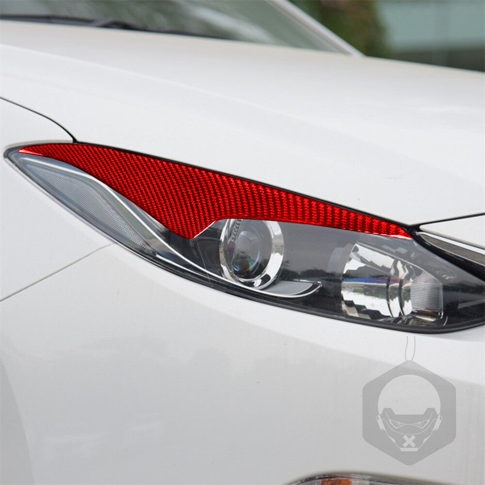 Red Carbon Fiber Front Headlight Eyelid Eyebrow Trim for Mazda 3 Axela 2014-2016