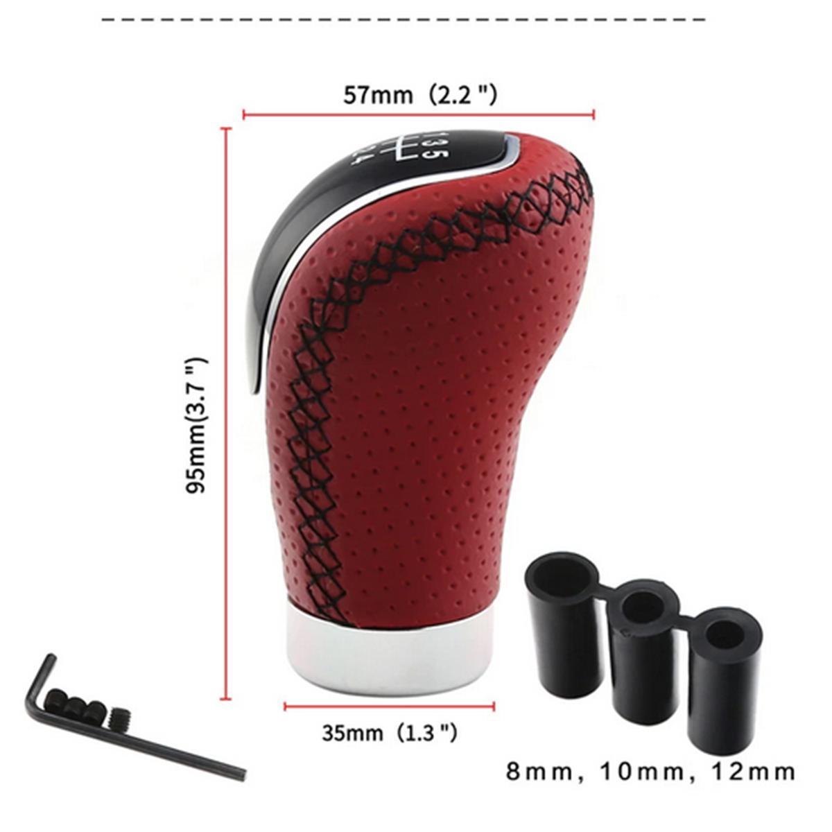 Car gear shift lever, manual 5/6 speed gearshift, PU leather, red. n