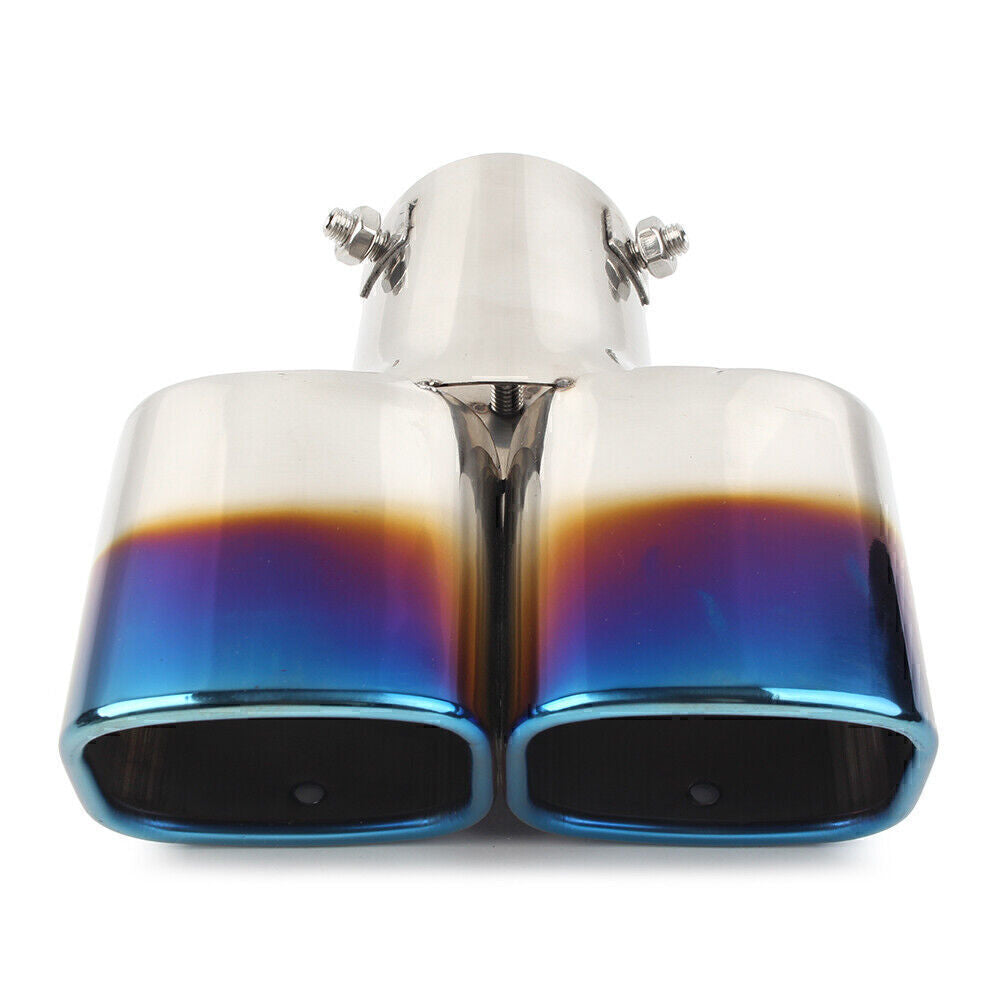 Car Stainless Steel Blue Rear Exhaust Pipe Tail Muffler Tip Tailpipe Square