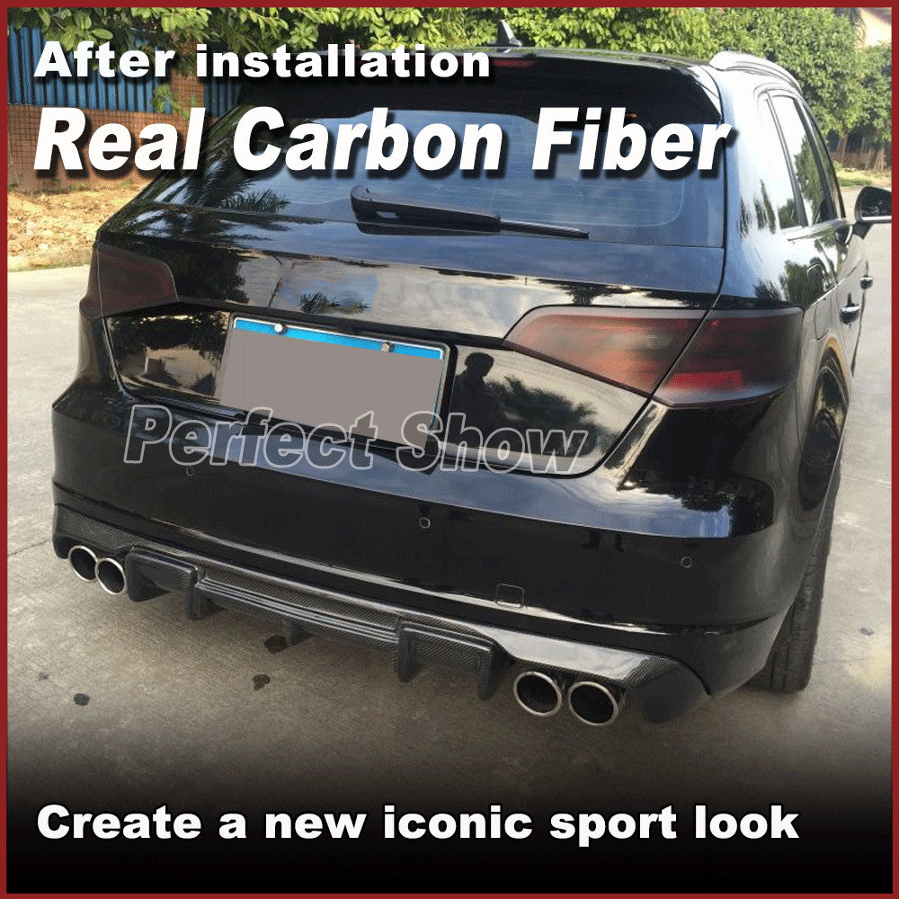 for Audi A3 Sline S3 8V Hatchback 2013-2015 Real Carbon Rear Bumper Diffuser Lip