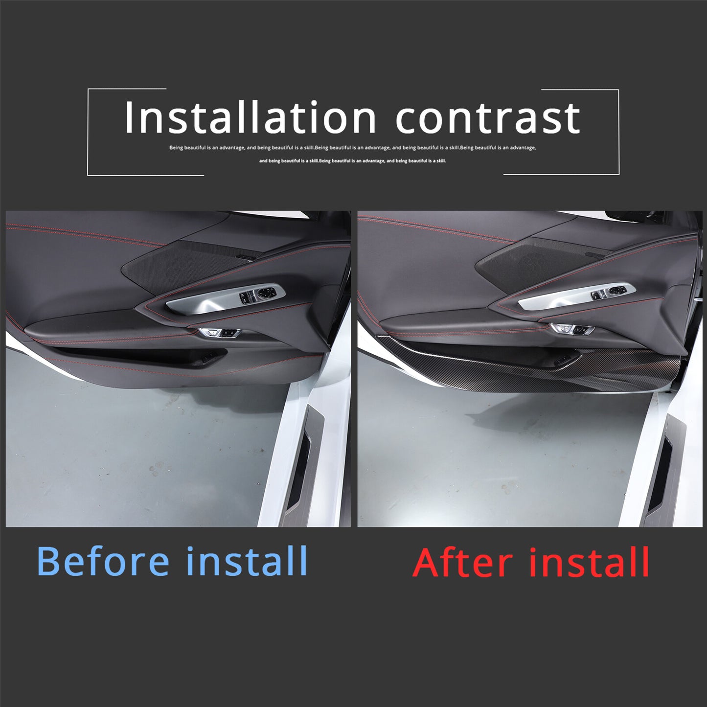 Carbon Look interior door kick guard cover for Corvette C8 Stingray 2020 - 2024