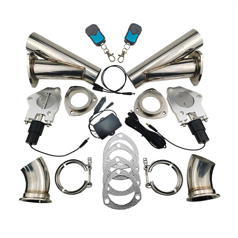 2 Electric Exhaust Control Valve Motor Y Header Pipe kit with Remote Switch
