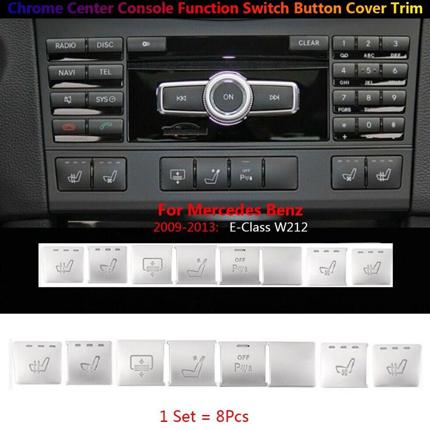 8x Center Console Function Switch Button Cover Trim for Mercedes Benz E W212