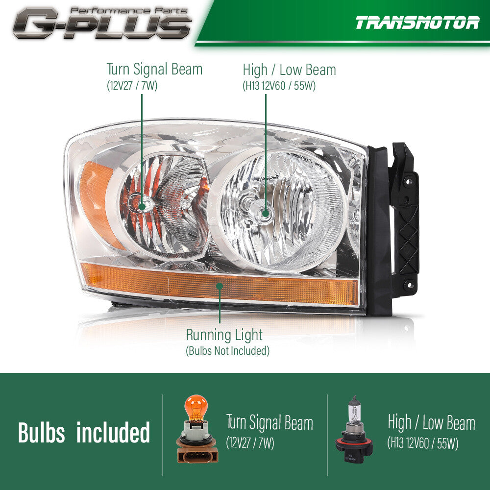 Passenger Side Light for CHRome/Amber Fits 2006 - 2009 for Dodge for Ram 1500 2500 3500- v