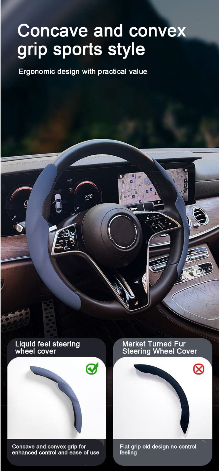 Car Steering Wheel Cover Anti-skid Booster Protector For 38cm/15in Accessory