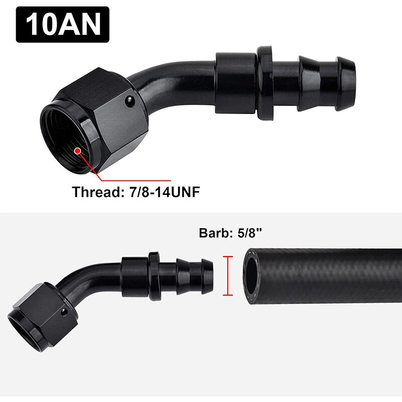 10AN AN10 45 Degree Push-On Hose End Fittings/Adapters Push Lock Barb Black