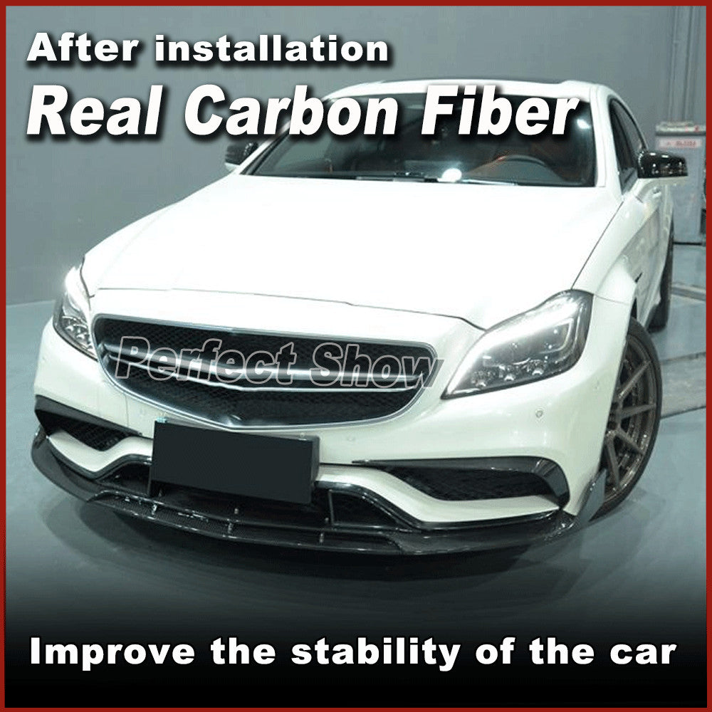 for Benz W218 CLS63 AMG 2015-2017 REAL Carbon Front Bumper Lip Spoiler Mesh Vent