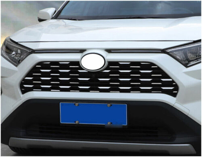 silver Front Center Mesh Grille Grill Decals Trim Fit for Toyota RAV4 2019-2022