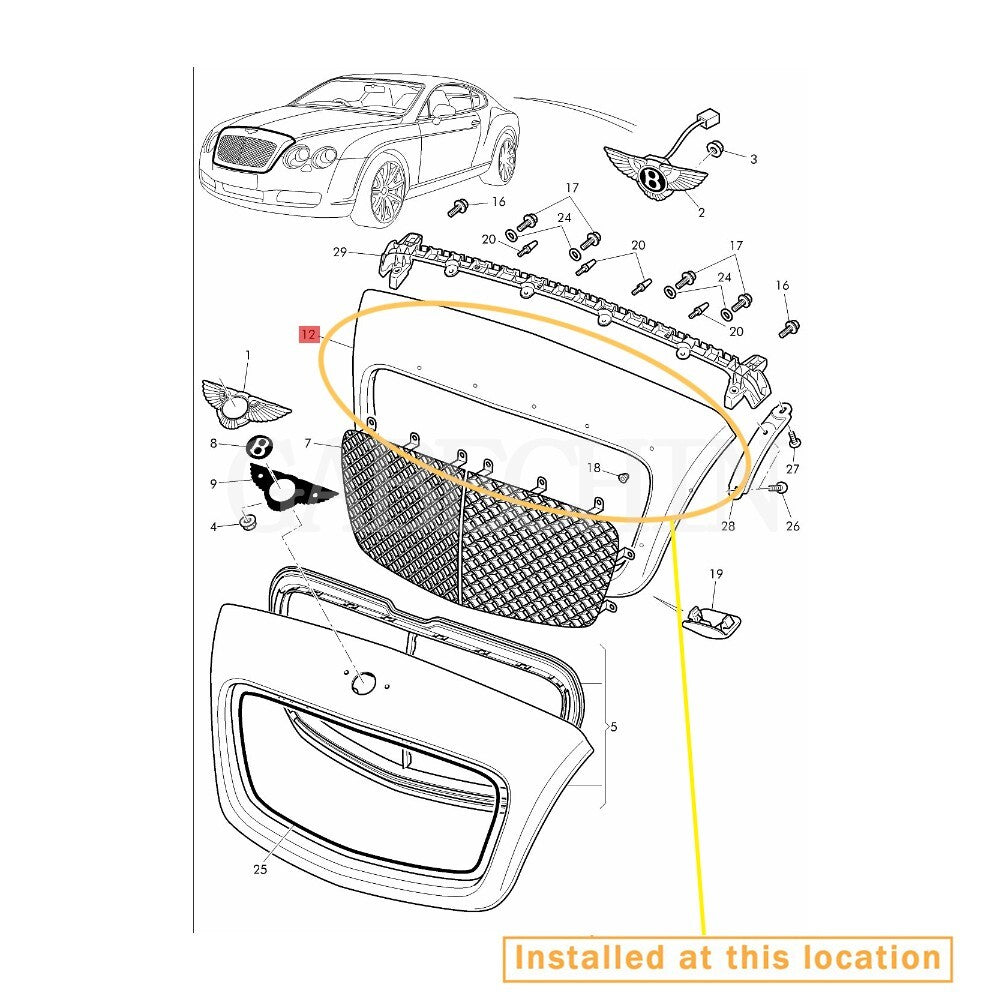 Radiator grille for Bentley GT GTC Flying Spur - Equipment Manufacturer: 3W0806147E