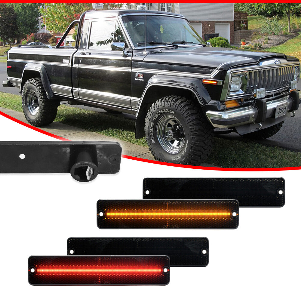 Smoke LED Front + Rear Side Marker Lights for for Jeep CJ 5/6/7/8 SJ Wagoneer J10 20- v