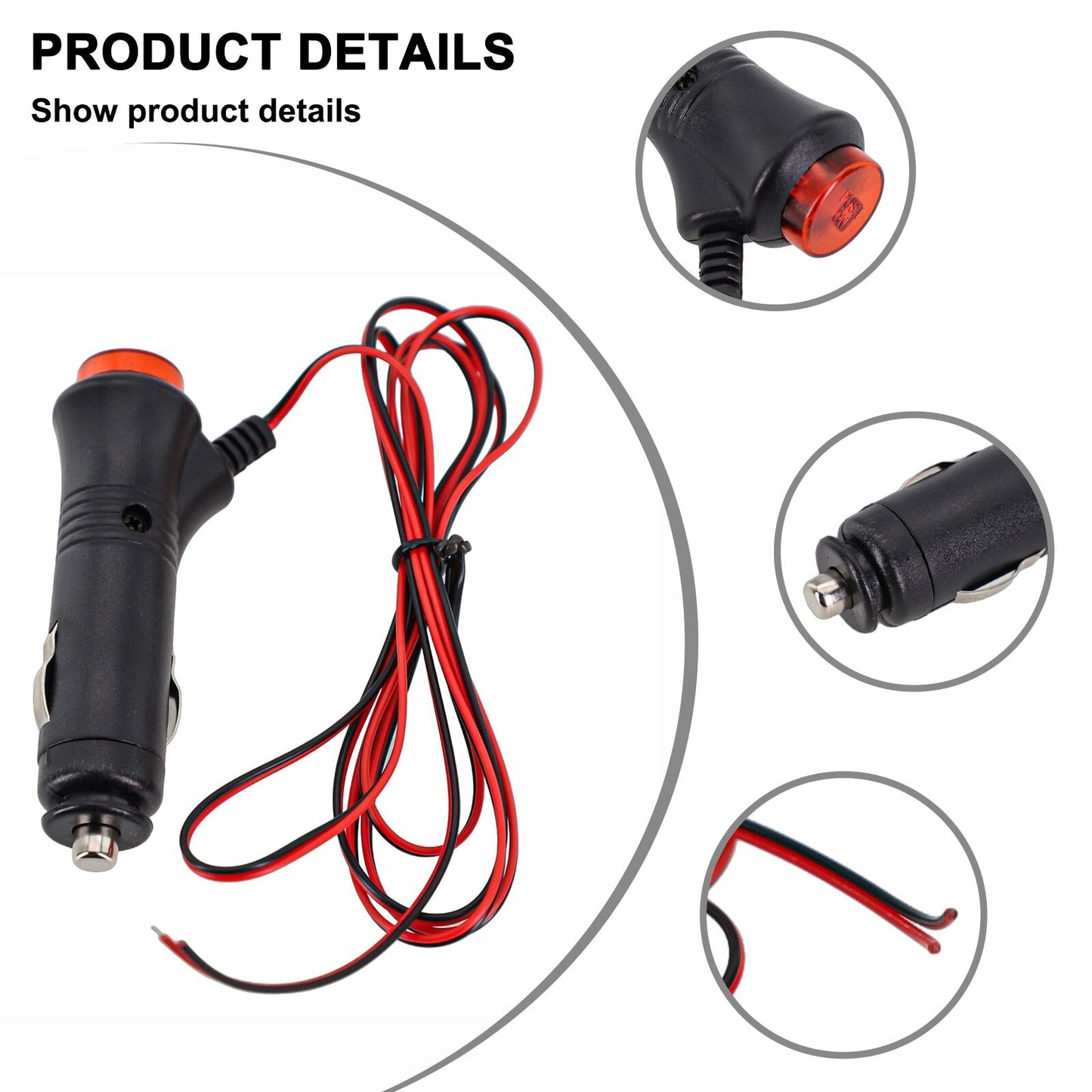 Reliable power cord with switch, ideal for in-vehicle installation.