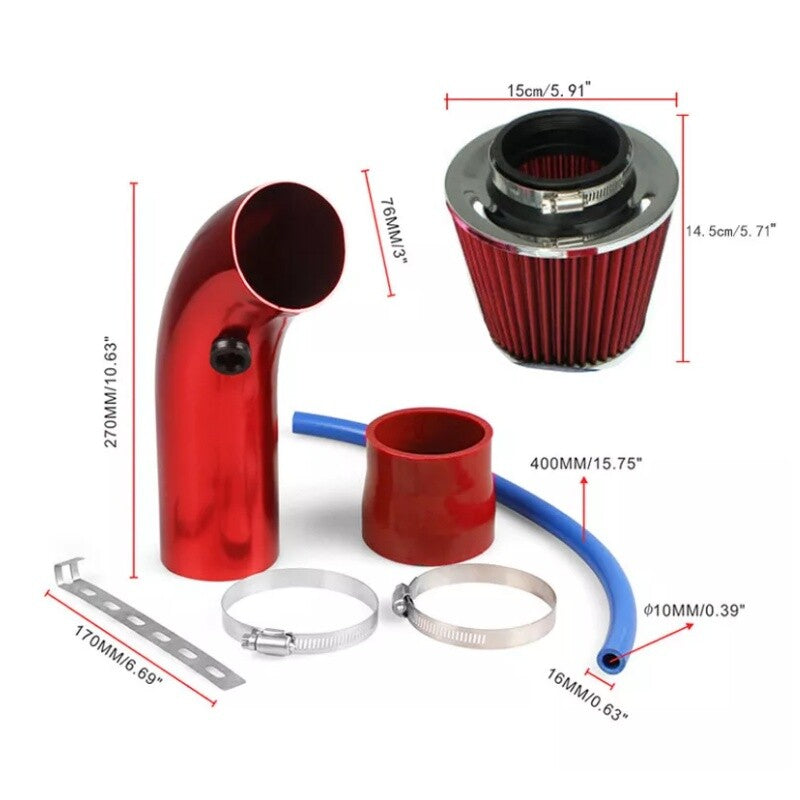 3/76mm Auto Car Cold Air Intake Filter Induction Pipe Power Flow Hose System