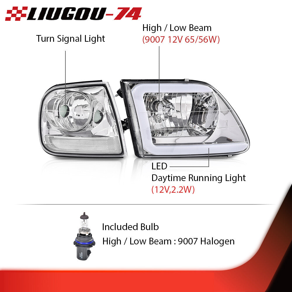 Chrome/transparent LED DRL headlights and corner lights suitable for 97-04 Expedition- v