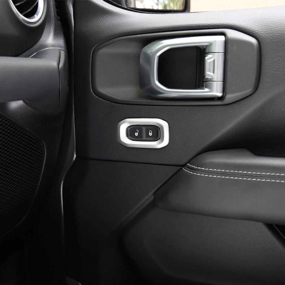 Inner Door Lock Switch Trim Cover Accessories for Jeep for Wrangler JL 18-23 Silver v