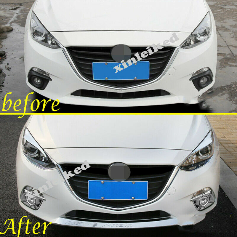 2p for Mazda 3 Axela 2014-2016 Chrome Headlight Eyebrow Eyelids Cover Trim Decor