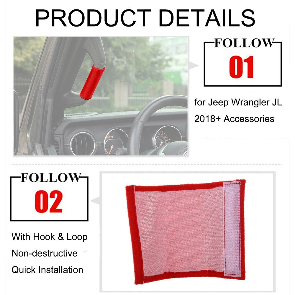 4PCS Top Roll Bar Grab Handle Protection Cover for Jeep for Wrangler JL JLU 2018+