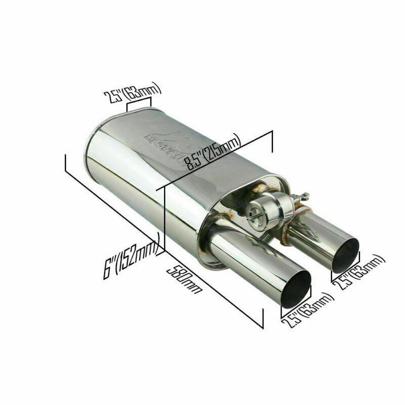 Left 2.5 Adjust The Sound Muffler w/ Exhaust Valve 8.56 Inch Dual Outlet
