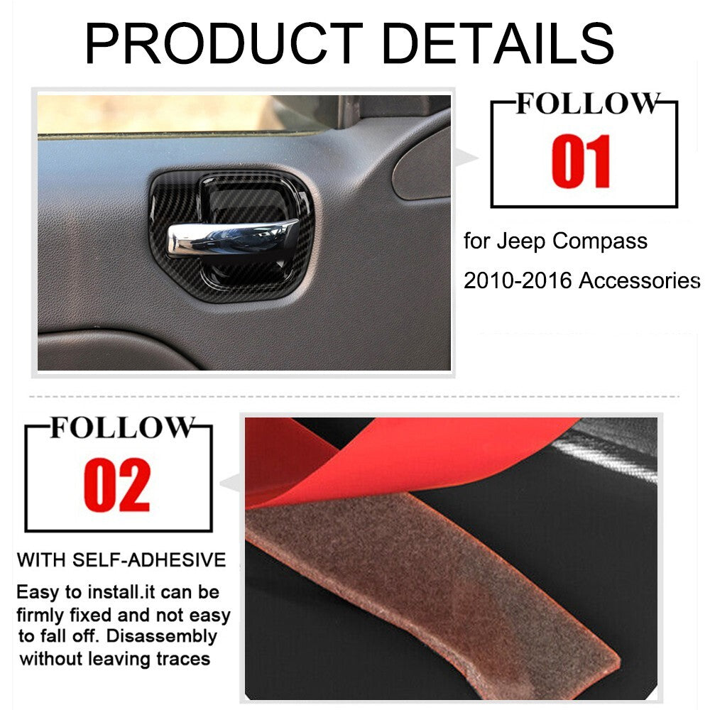 Carbon Fiber Inner Door Bowl Handle Shell Cover Trim for Jeep Compass 2010-2016