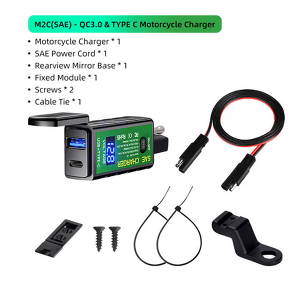 Waterproof Motorcycle SAE to Dual USB Charger 2.4A Cable Adapter For GPS Phone Q