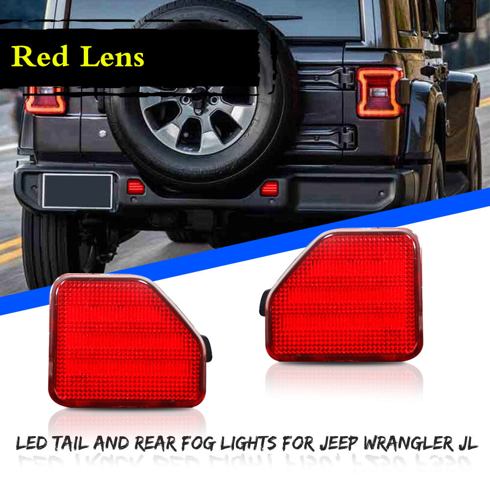 Red Lens Red LED Rear Bumper Reflector Tail Light for 2018 for Jeep for Wrangler JL- v