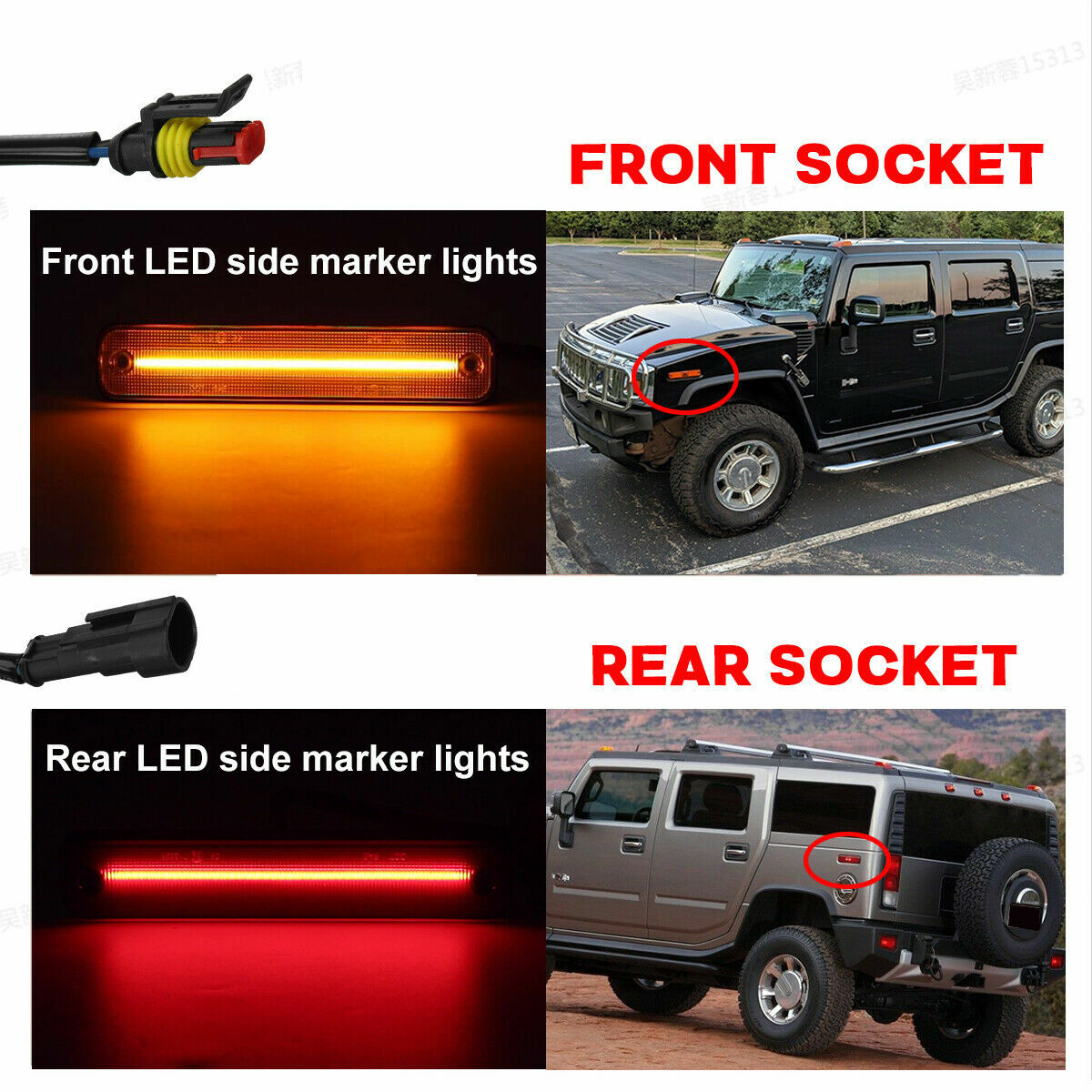Smoke Front Amber Rear Red Side Fender Marker Light Kit for 2003 - 2009 for Hummer H2 - v