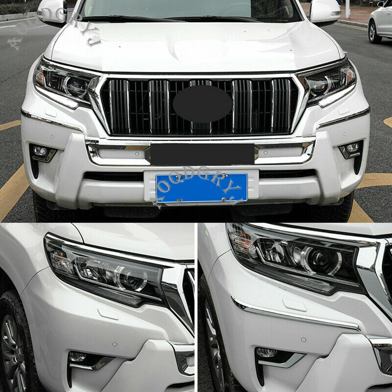 Chrome Front Corner Bumper Molding Trim Strips for Toyota Prado FJ150 2018-2021