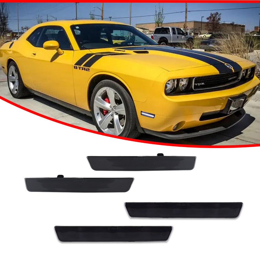Smoked front and rear all white LED side marker lights for 15-23 for Dodge for Challenger - v