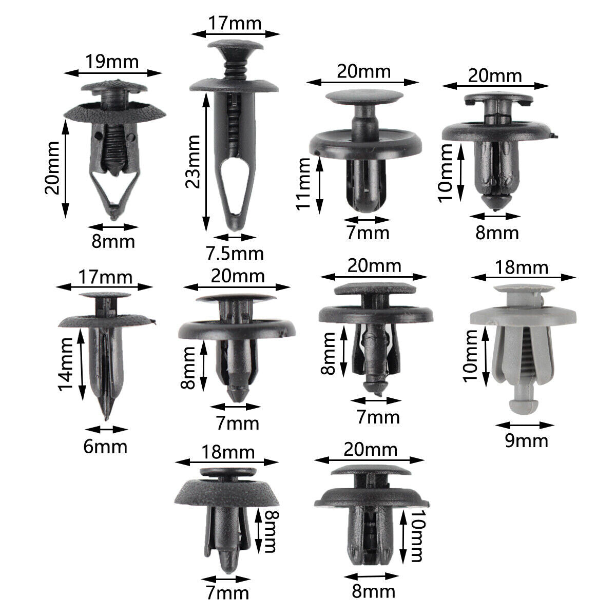 100 Trunk Screw Rivets Set Car Bumper Fender For Auto Plastic Fastener Clip New