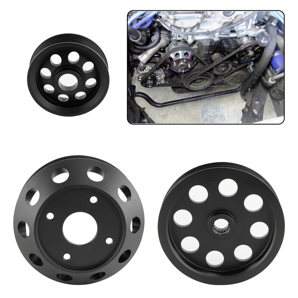 3PCS Underdrive Crank Pulley Kit for Nissan 240SX S14 S15 SR20 1989-1998 Black