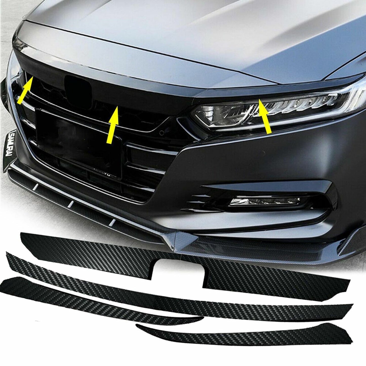 for Honda Accord 2018-21 Front Bumper Grille Chrome Delete Carbon Fiber Sticker