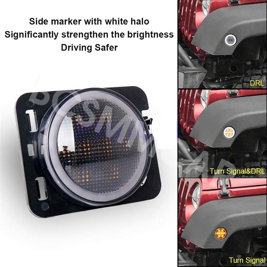 LED Fender Side Marker Light DRL Smoke Lens Fit For 2007-2017 for Jeep for Wrangler JK