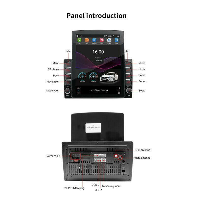 9.7Double Din Car Stereo Vertical Screen Car FM Radio Android 9.1 GPS Navi WiFi