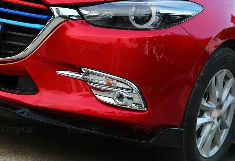 2P Chrome Front Fog Light Lamp Frame Moulding Cover Trim for Mazda 3 Sedan 17-18