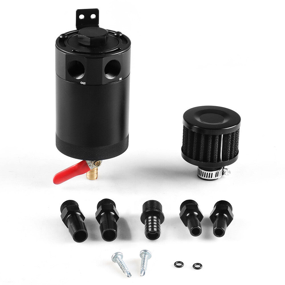 Universal 2-Port Oil Catch Can Tank Reservoir With Filter Compact Baffled Parts
