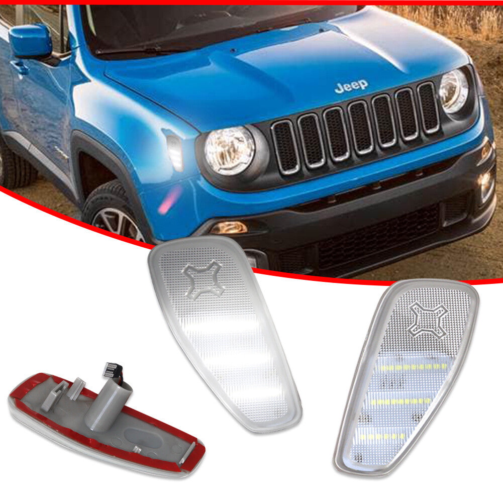 2 Pack Clear Side Marker Turn Signal White LED Lights for 2015-2023 for Jeep Renegade- v