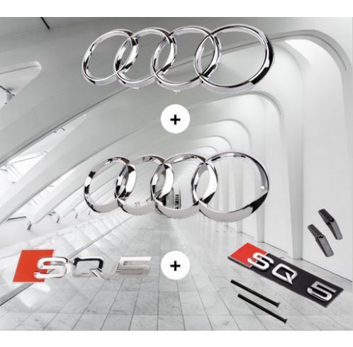 Black chrome exhaust fan badge ring, front boot, and trunk badge sticker for Audi SQ5.