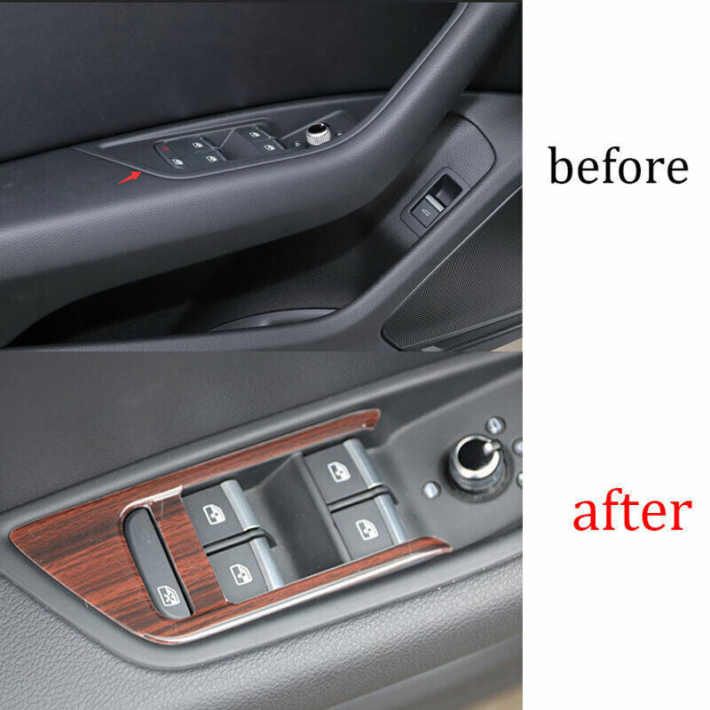 Glass Window Lifting Lock Panel Trim 4P for Audi A4 A5 2017-2024 Red Wood Grain