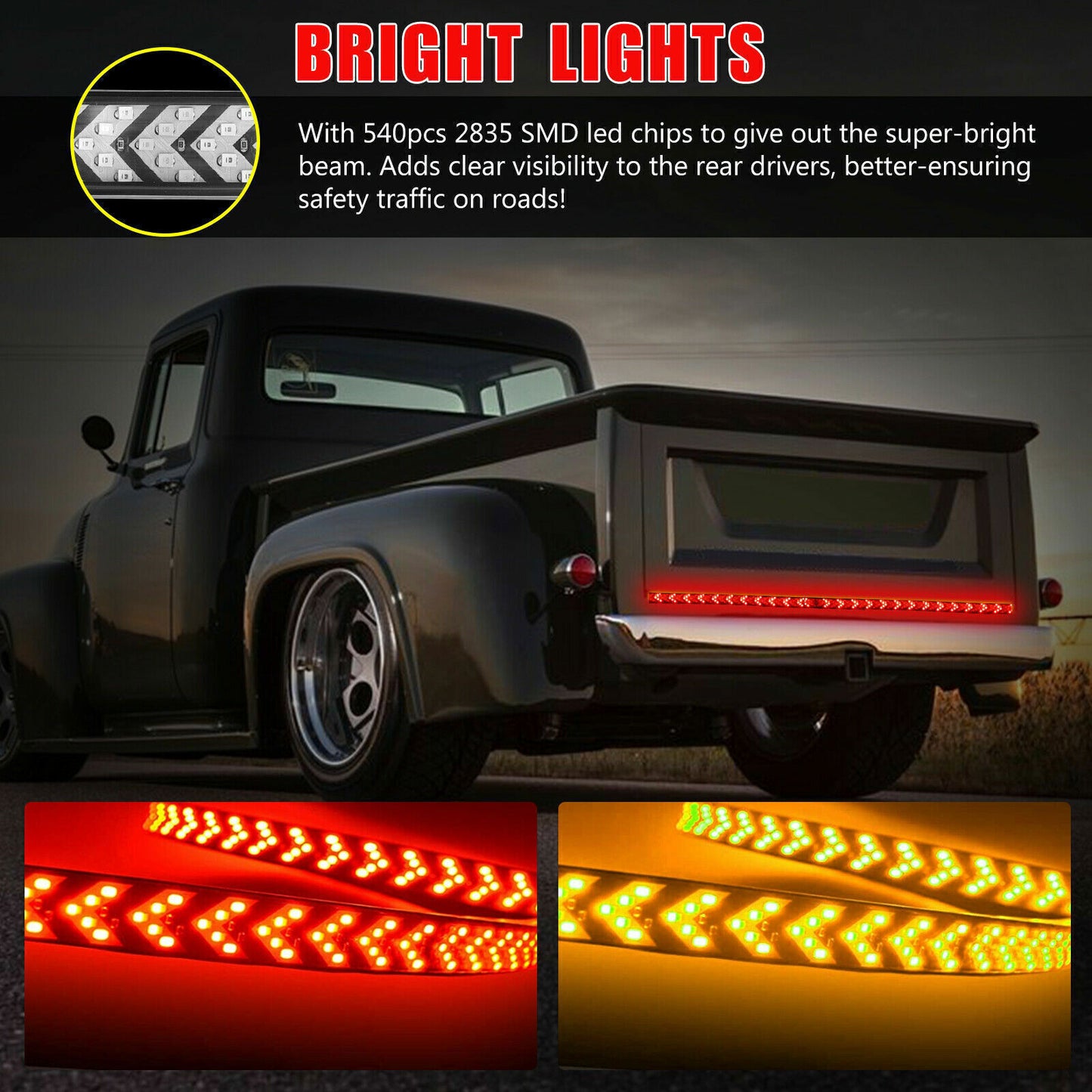 60 Inch Truck Tailgate LED Light Bar Brake Turn Signal Stop Tail Bar Lights - v