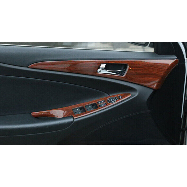 for Hyundai Sonata 2011-14 Wood Grain ABS Inner Door Bowl Panel Strap Cover Trim