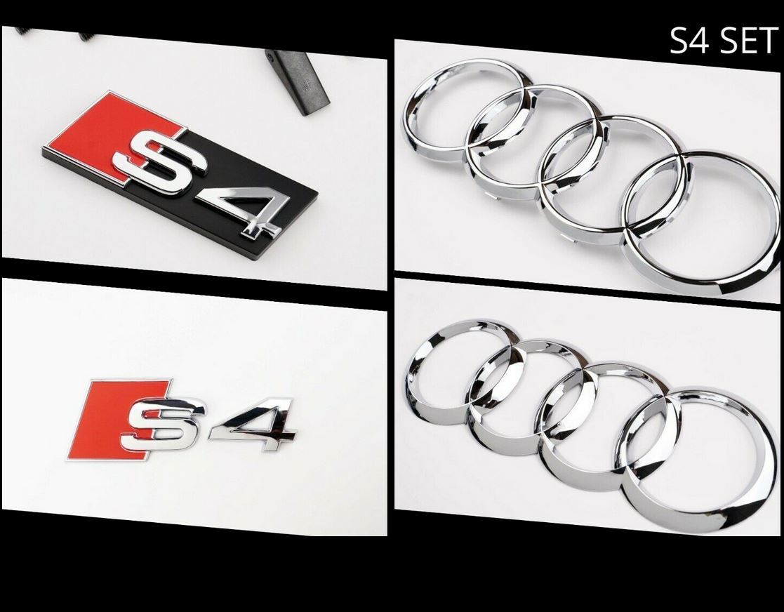 Chrome Black Range Hood Badge Ring, Front Boot, and Trunk Badge Sticker for Audi S4