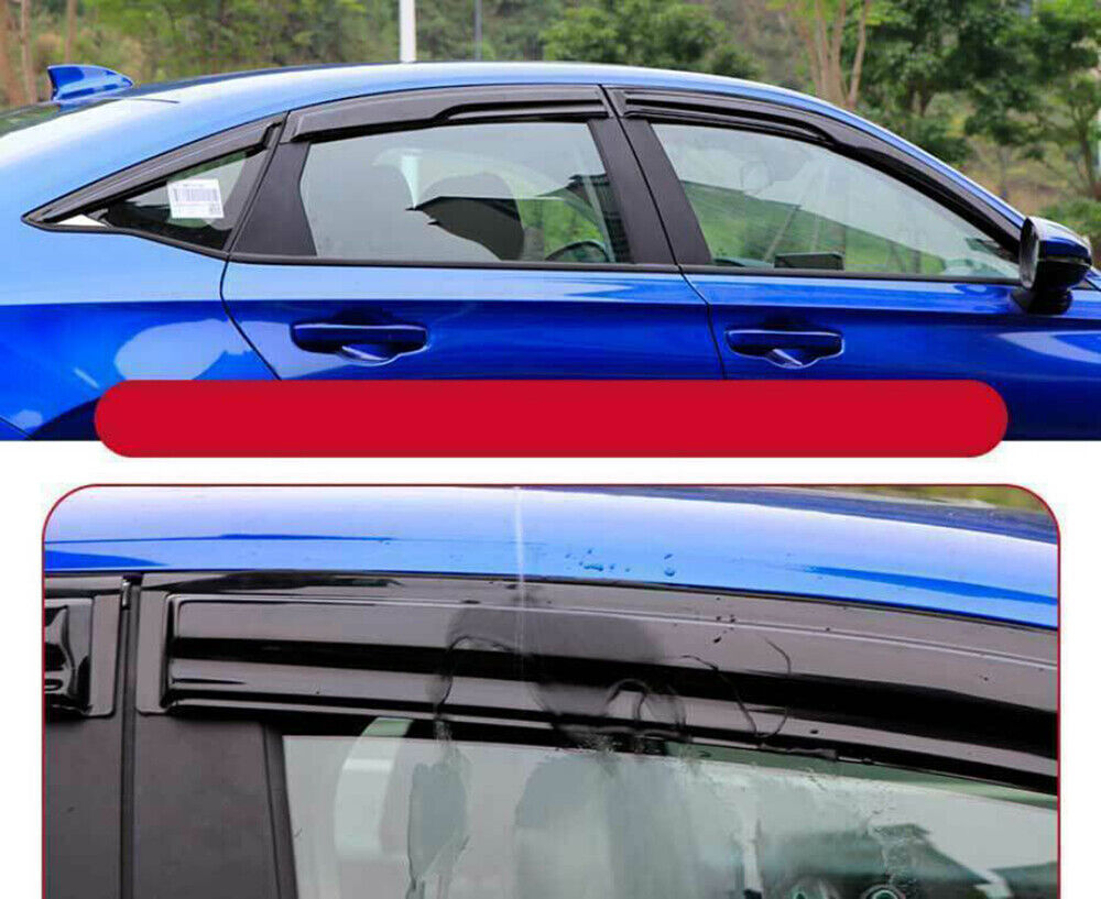 6x for Honda for Civic 22-23 Black Window Visor Sun Rain Guard Vent Shade Deflector