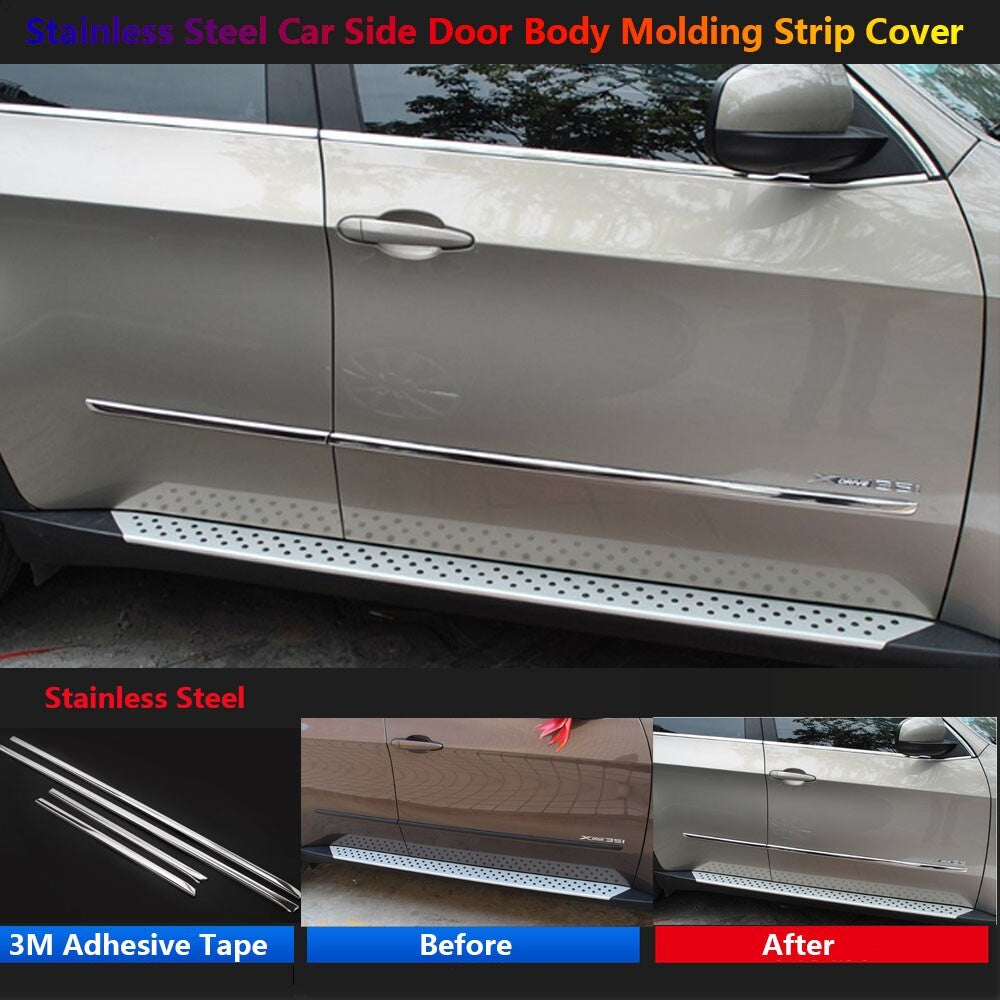 4x Stainless Car Exterior Door Body Side Molding Line Cover Trims for BMW X5 E70